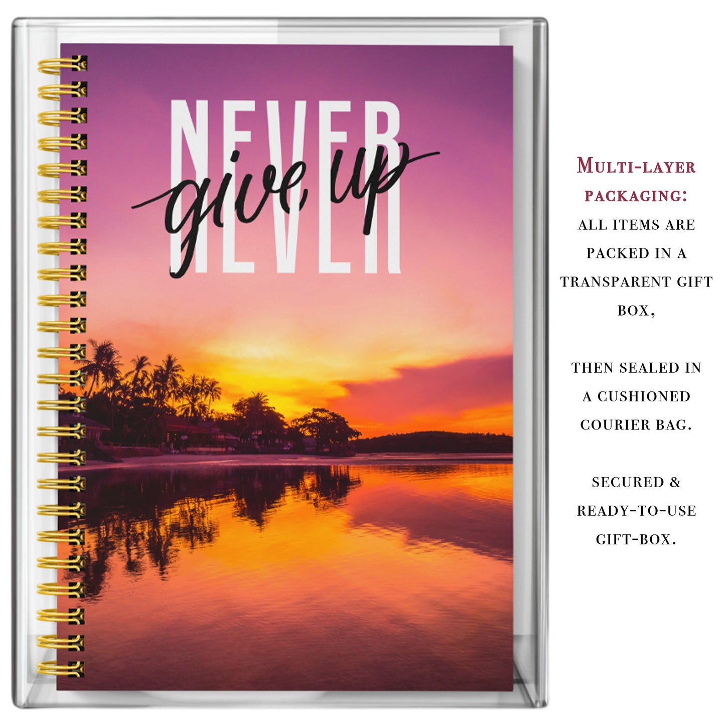 Diary Set with Planner, Pen, Sticky Notes & Stickers | Never Give Up