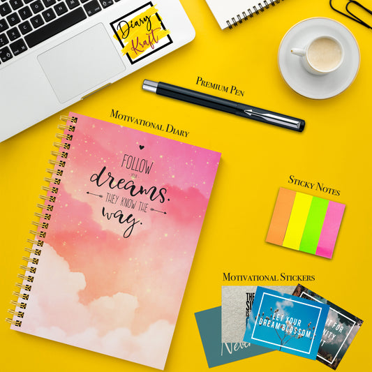 Diary Set with Planner, Pen, Sticky Notes & Stickers | Follow Dreams
