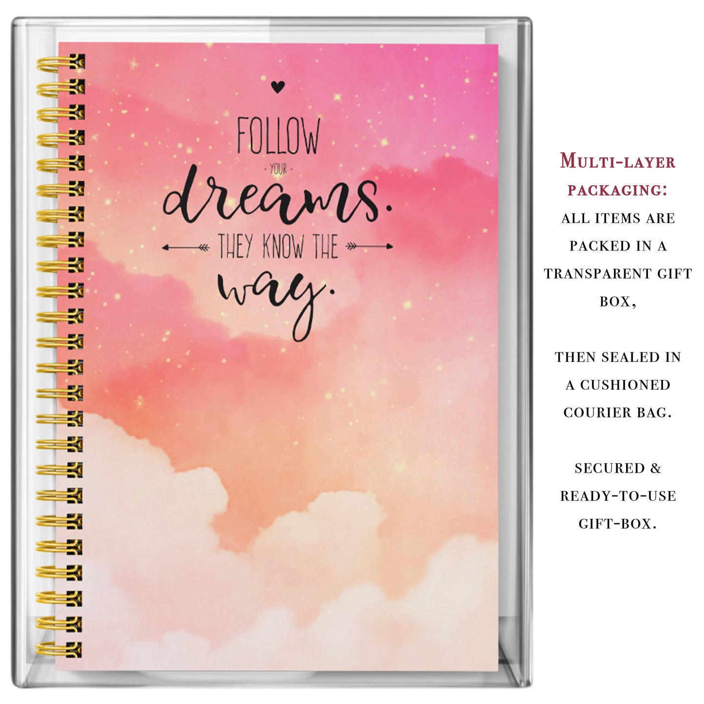 Diary Set with Planner, Pen, Sticky Notes & Stickers | Follow Dreams