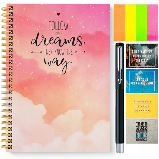 Diary Set with Planner, Pen, Sticky Notes & Stickers | Follow Dreams