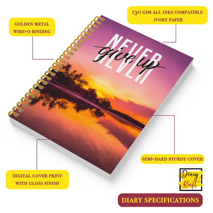 Diary Set with Planner, Pen, Sticky Notes & Stickers | Never Give Up