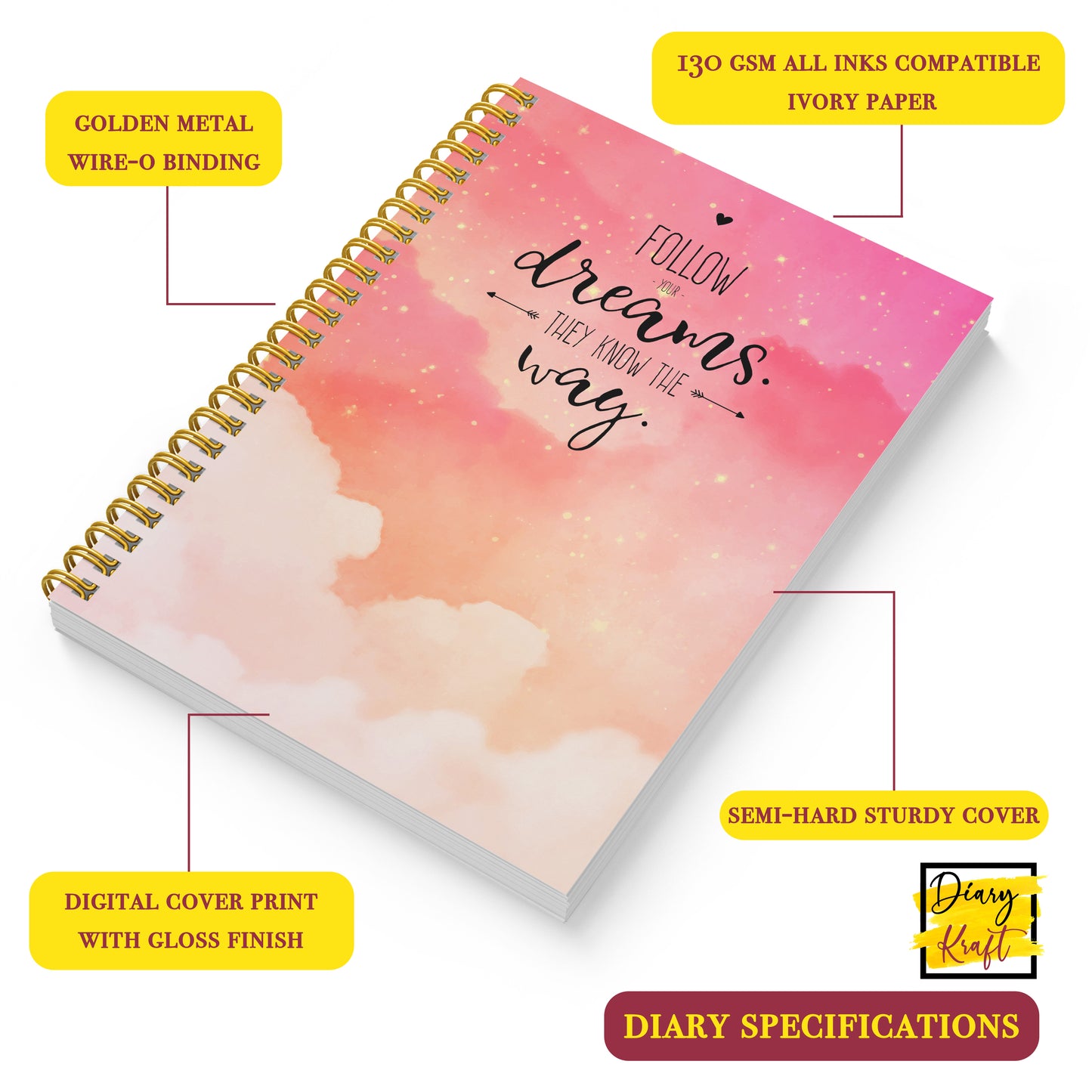 Diary Set with Planner, Pen, Sticky Notes & Stickers | Follow Dreams
